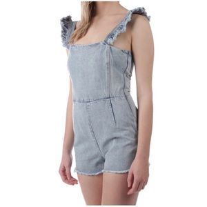 Pants - Denim Washed Ruffle Romper Pants - Denim Washed Ruffle Romper